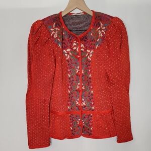 Vintage Yves Saint Laurent Red Patterned Cardigan Size 40
